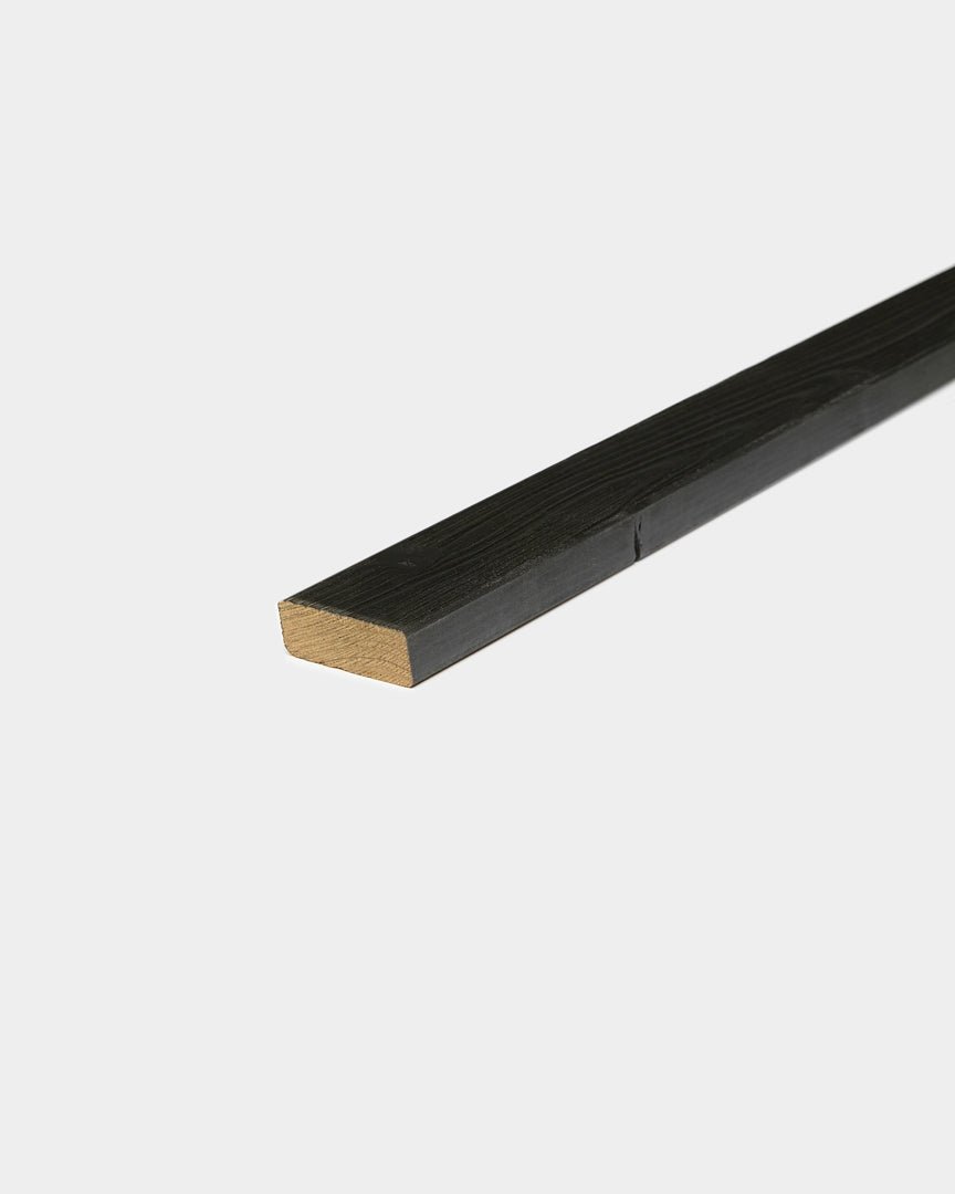 WoodUpp Aluwood facade panels with a black finish displayed against a plain white background, highlighting their minimalist Nordic design.